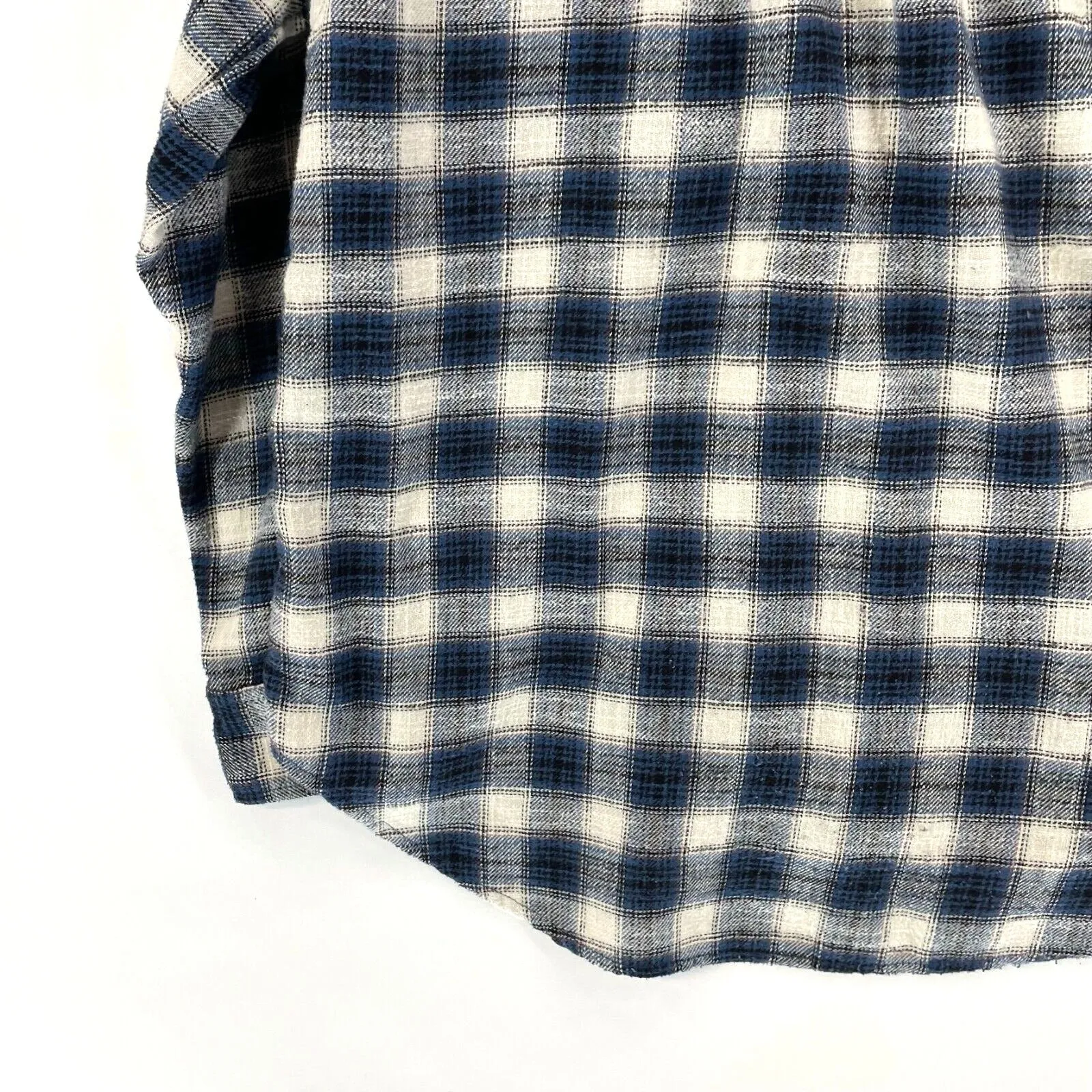 American Eagle Women's Hoodie Button Up Flannel Tunic Grunge Plaid Blue Size S