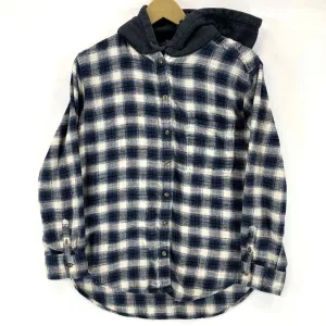 American Eagle Women's Hoodie Button Up Flannel Tunic Grunge Plaid Blue Size S