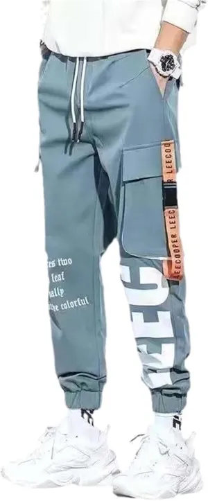 Aoleaky Casual Men's Streetwear Slim Fit Spring Cargo Pants with Ribbons Harem Jogging Pants Featuring Multiple Pockets