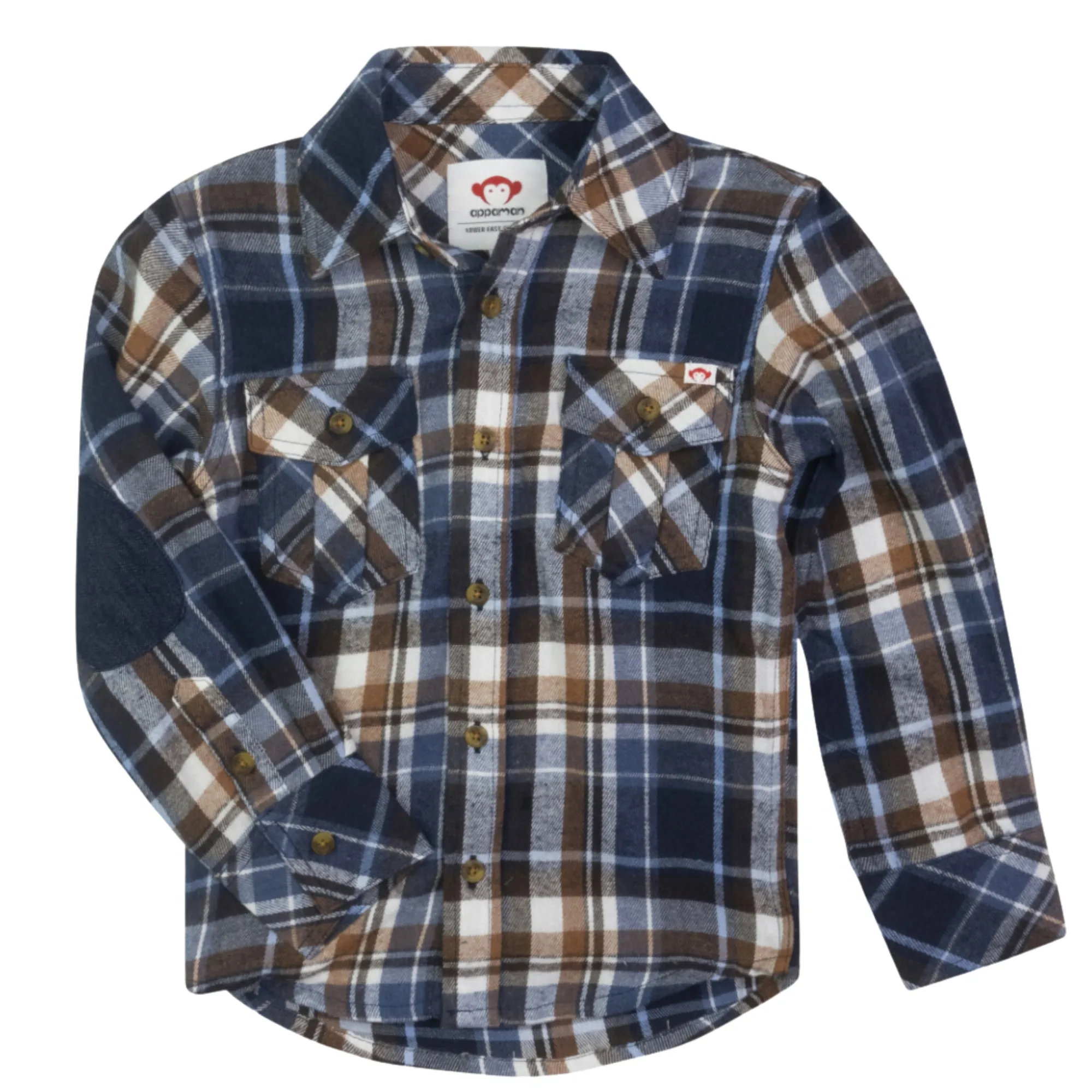 Appaman - Boys Flannel Shirt in Navy/Brown Plaid