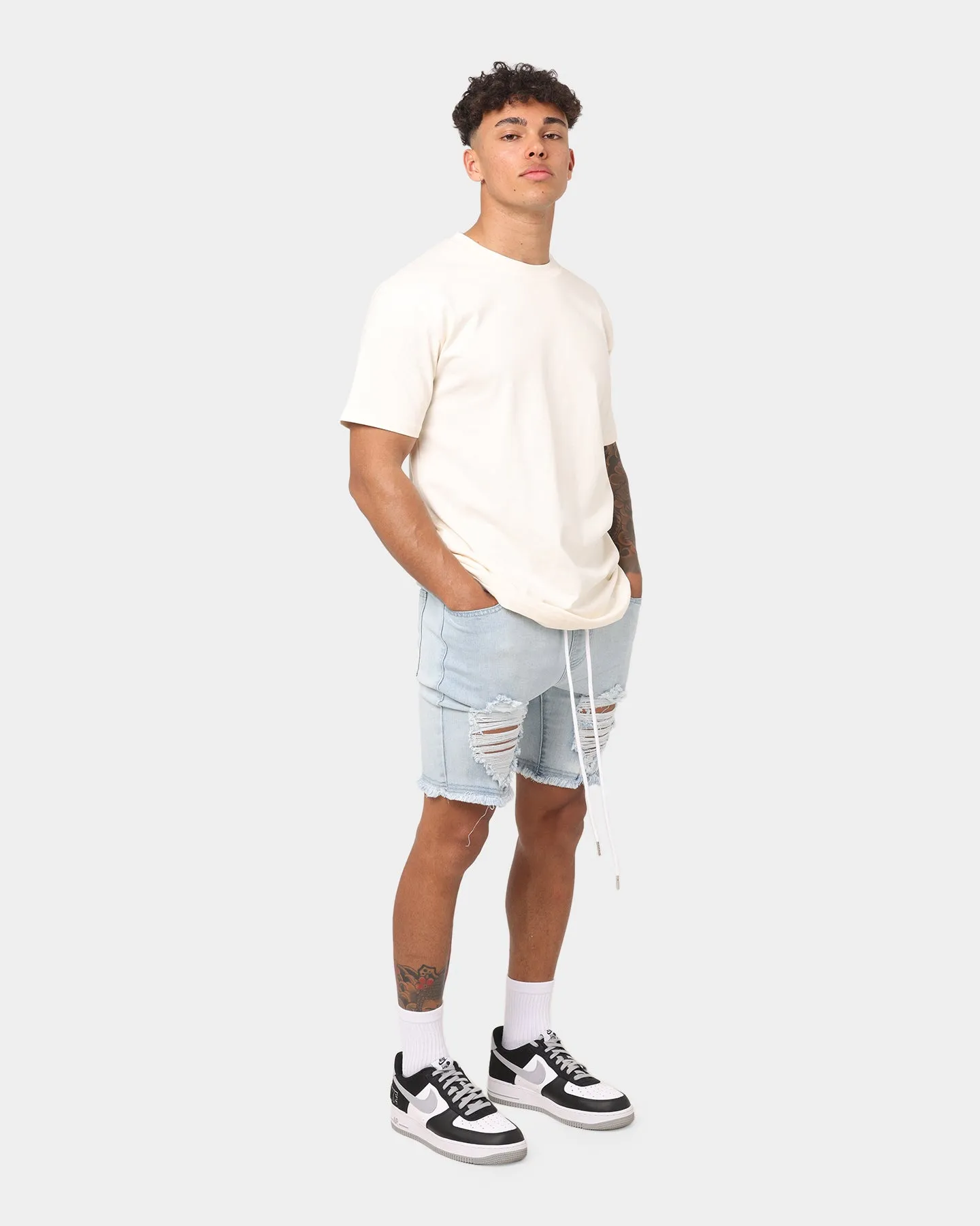 ENES Gunner Skinny Ripped Short Light Blue