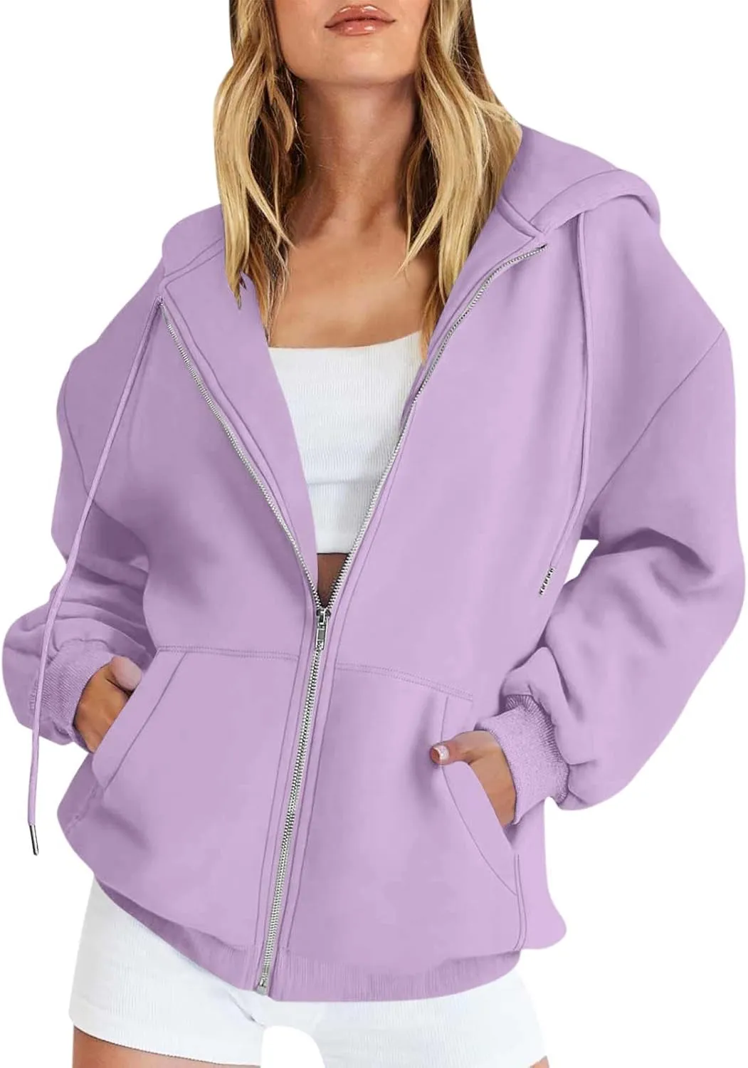 Gumipy Women Zip Up Hoodie Pullover Fleece Drawstring Oversized Sweatshirt Hoodies Long Sleeve Y2K Hoodie with Pockets