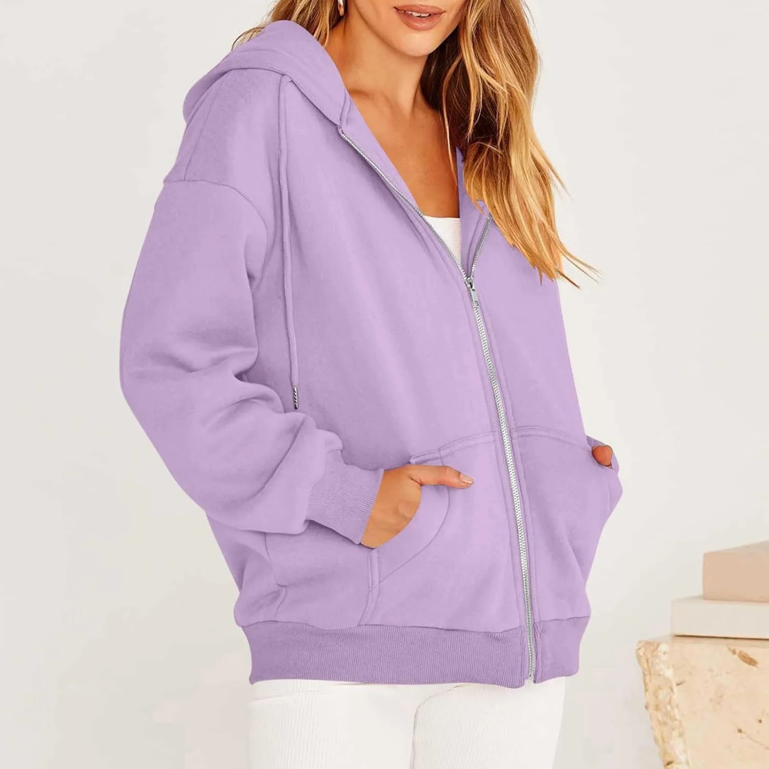 Gumipy Women Zip Up Hoodie Pullover Fleece Drawstring Oversized Sweatshirt Hoodies Long Sleeve Y2K Hoodie with Pockets