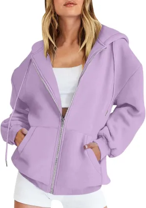 Gumipy Women Zip Up Hoodie Pullover Fleece Drawstring Oversized Sweatshirt Hoodies Long Sleeve Y2K Hoodie with Pockets