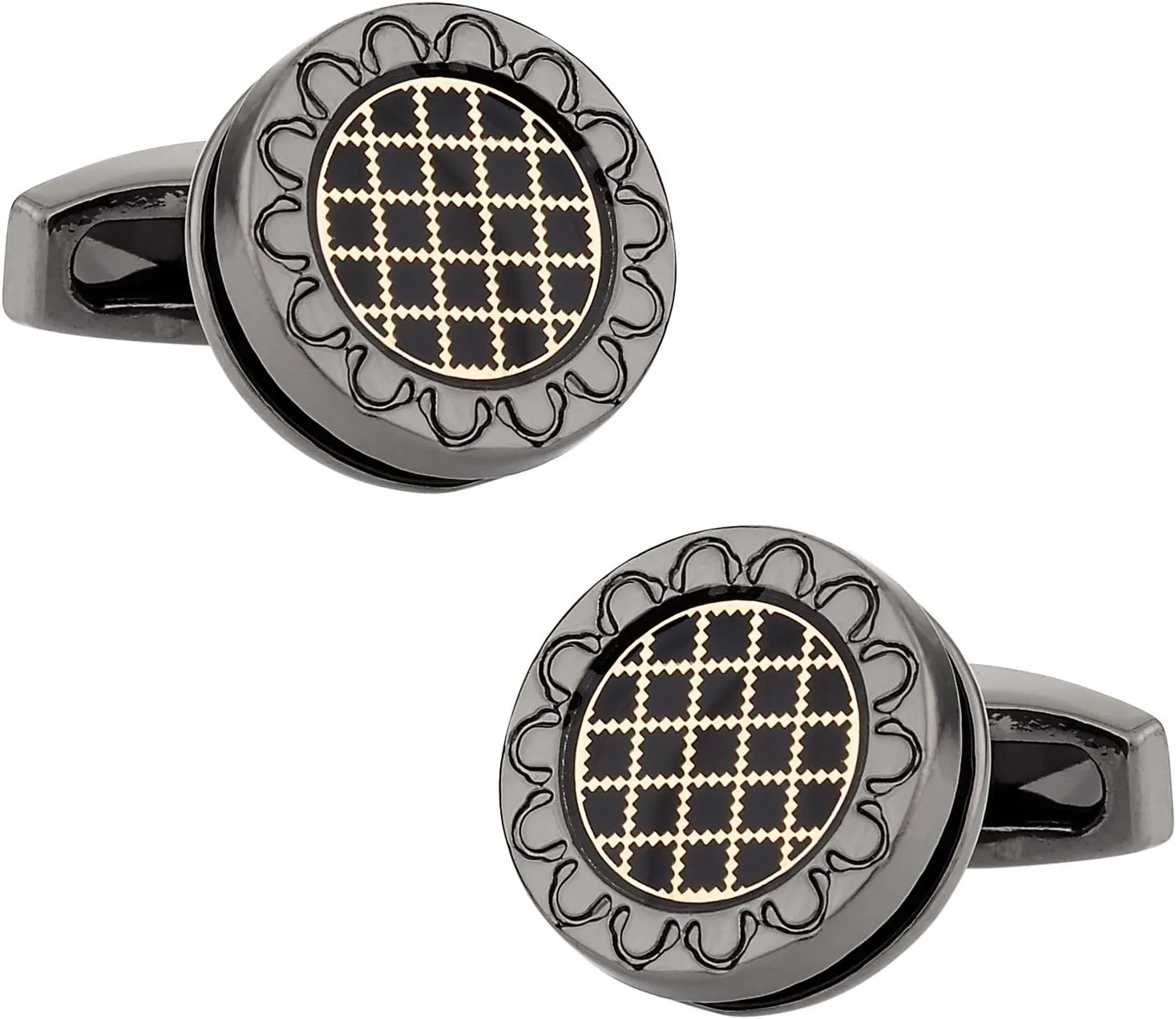 Gunmetal Round Grid Cufflinks
