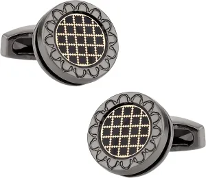 Gunmetal Round Grid Cufflinks