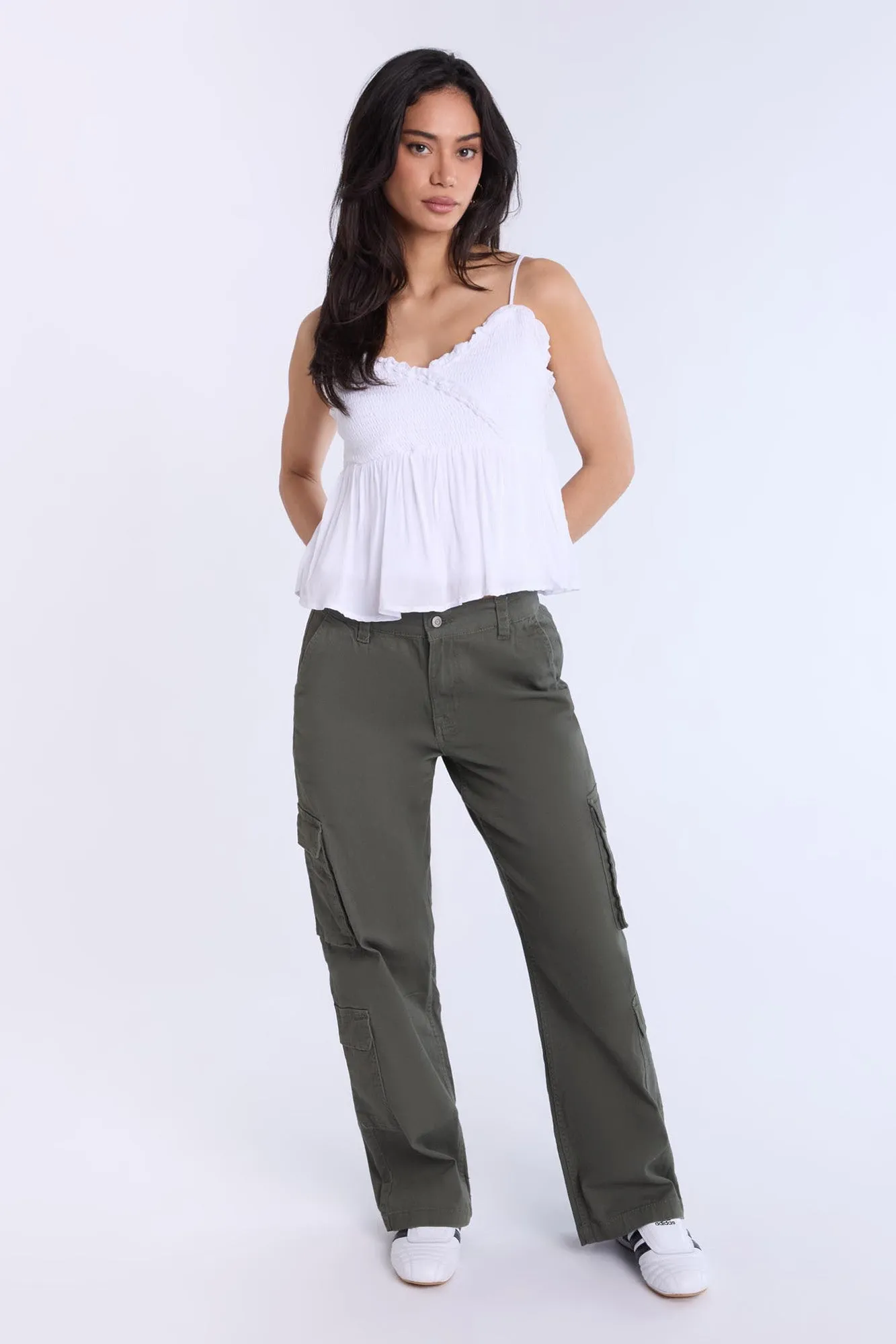 High Rise Cargo Twill Pants