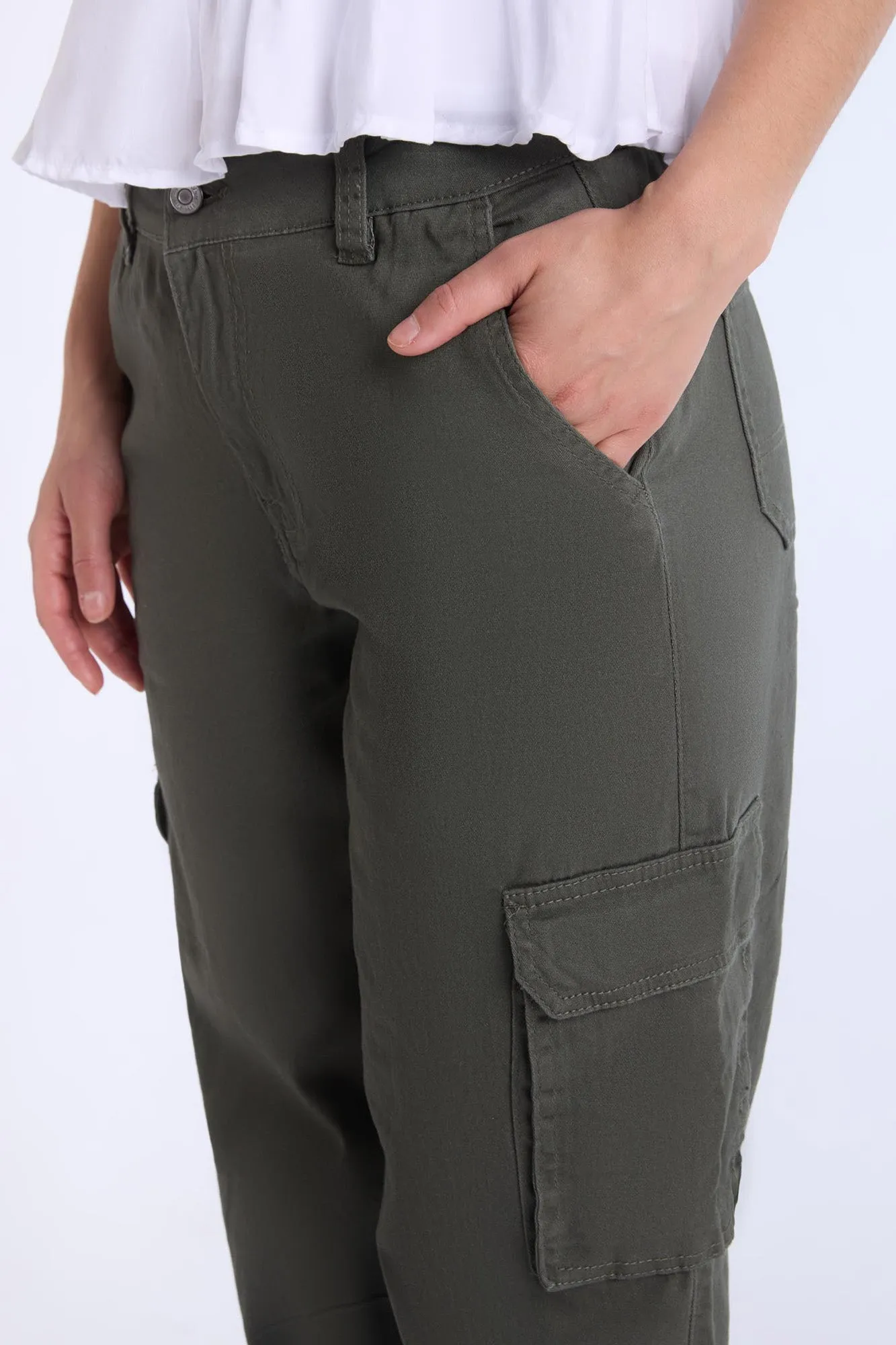 High Rise Cargo Twill Pants