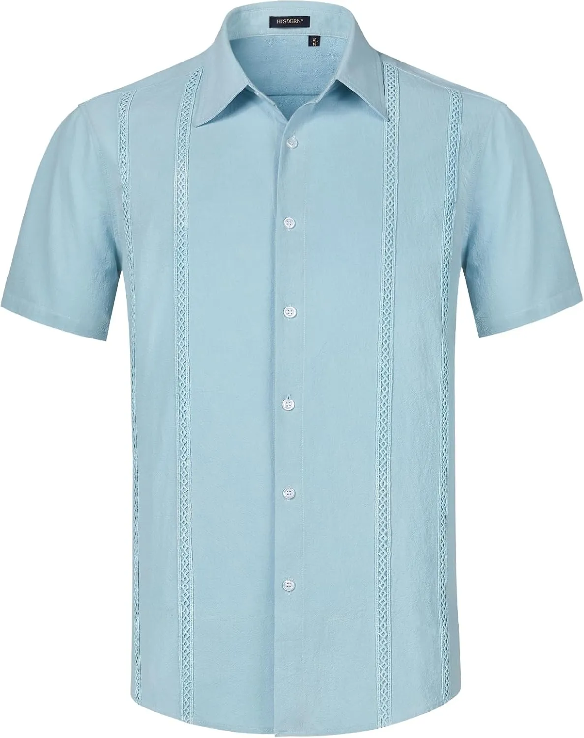 HISDERN Mens Cuban Guayabera Shirts Short Sleeve Casual Button Down Shirts for Men Regular Fit Summer Beach Linen Shirt Solid