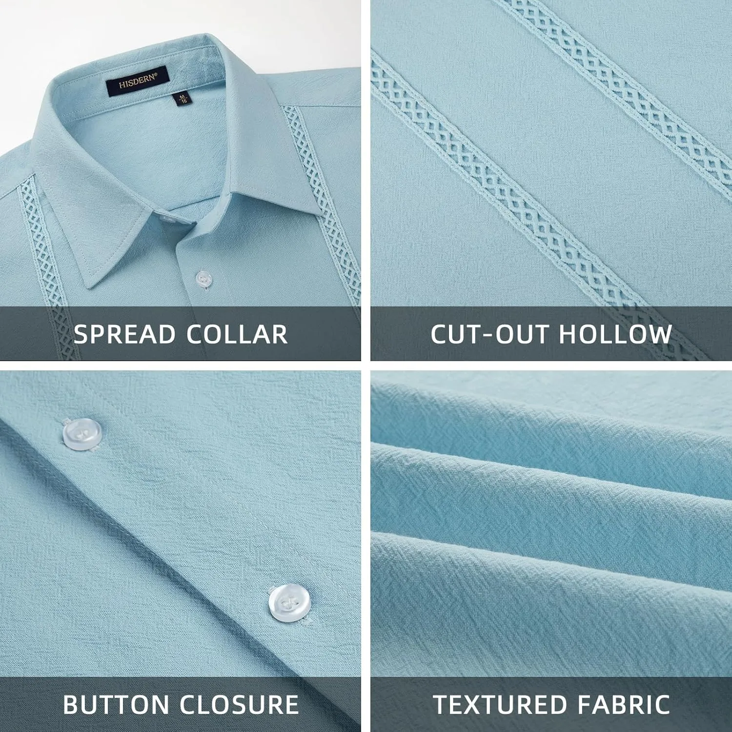 HISDERN Mens Cuban Guayabera Shirts Short Sleeve Casual Button Down Shirts for Men Regular Fit Summer Beach Linen Shirt Solid