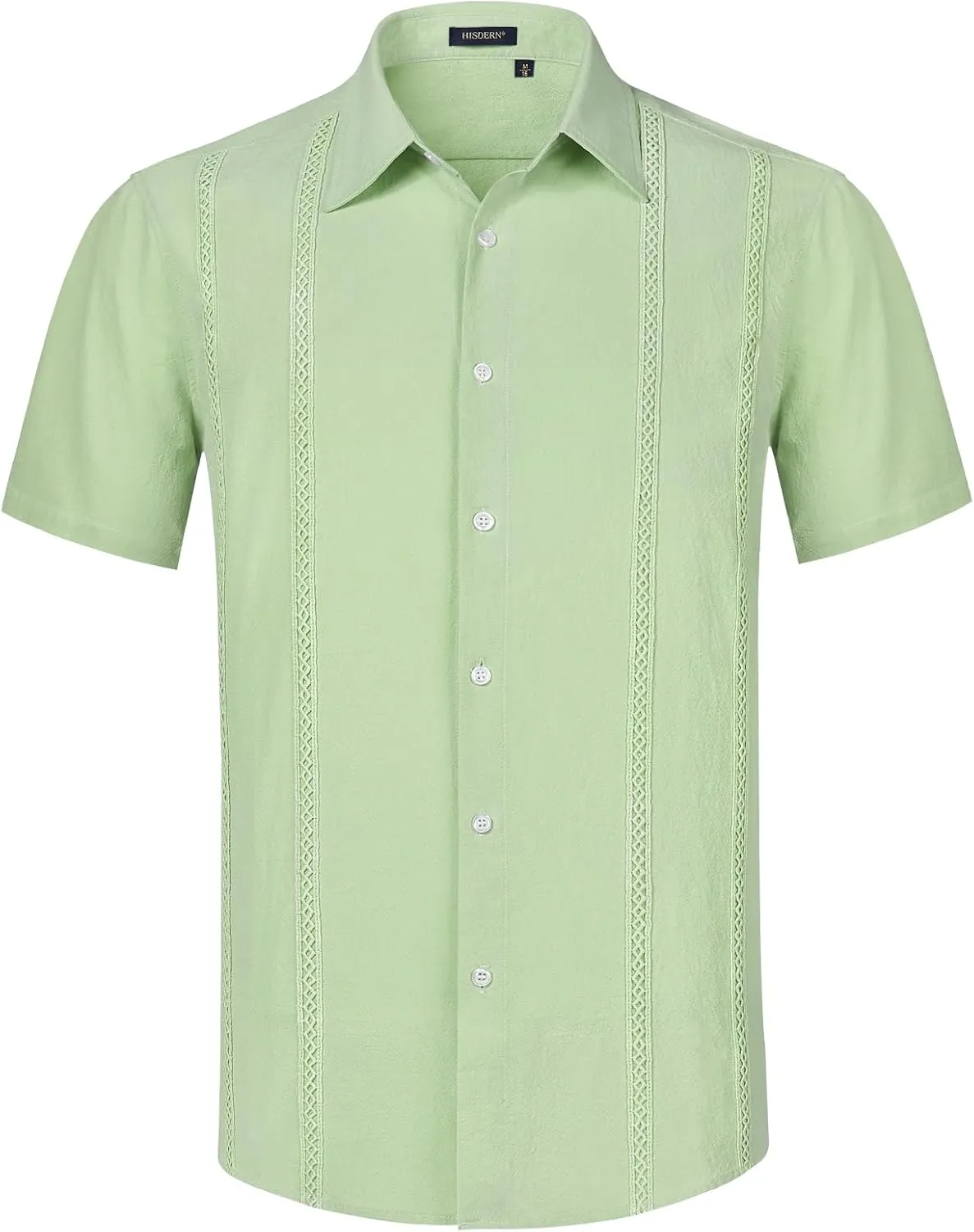 HISDERN Mens Cuban Guayabera Shirts Short Sleeve Casual Button Down Shirts for Men Regular Fit Summer Beach Linen Shirt Solid