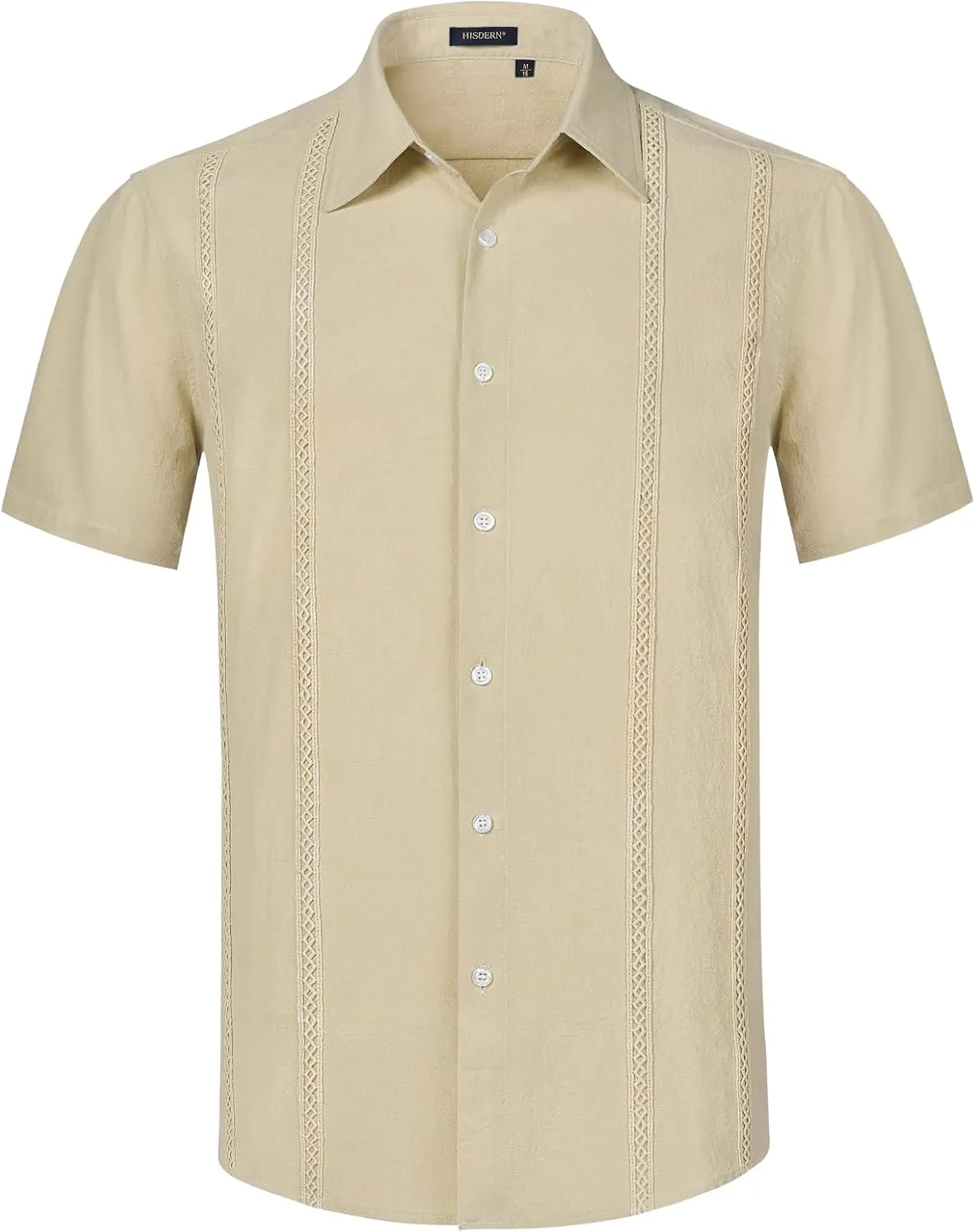 HISDERN Mens Cuban Guayabera Shirts Short Sleeve Casual Button Down Shirts for Men Regular Fit Summer Beach Linen Shirt Solid