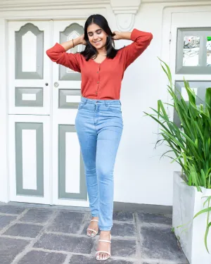 Liyanna Knitteed Workwear Top-Brick