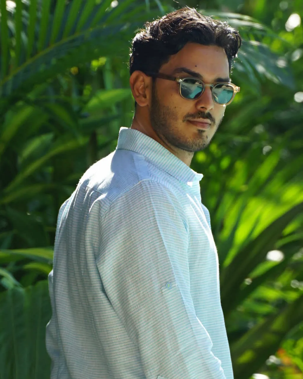 MALLORCA Linen Shirt - Turquoise Stripes/Neon Yellow