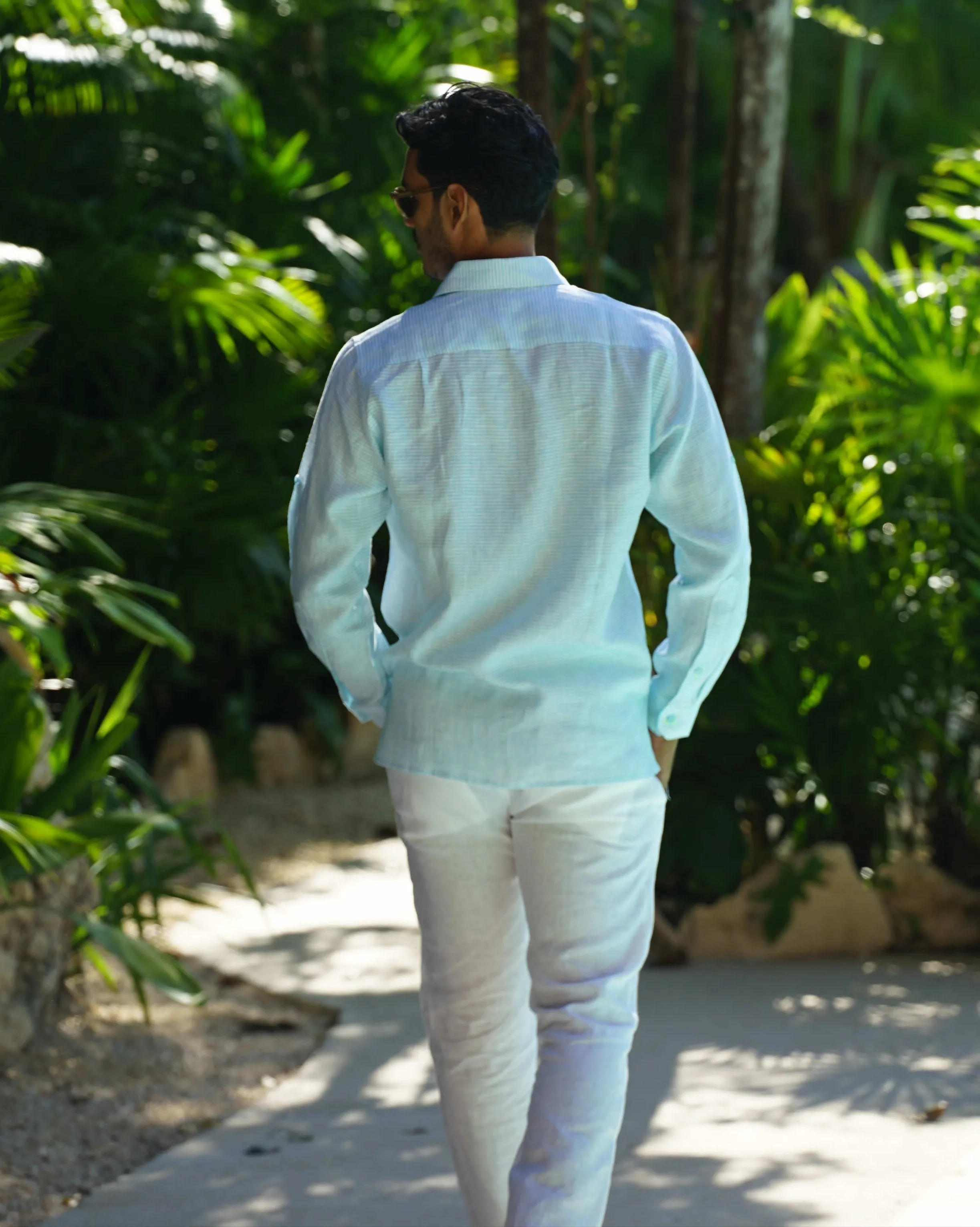 MALLORCA Linen Shirt - Turquoise Stripes/Neon Yellow