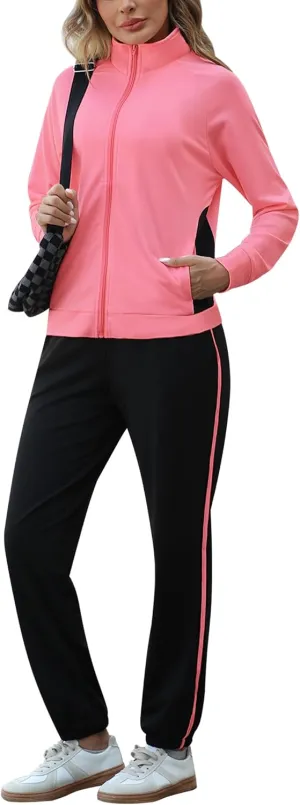 Marvmys Color Block Tracksuit for Women 2 Piece Outfits Fall Sweatsuits Zip Up Jogging Suit Long Sleeve Jogger Lounge Sets