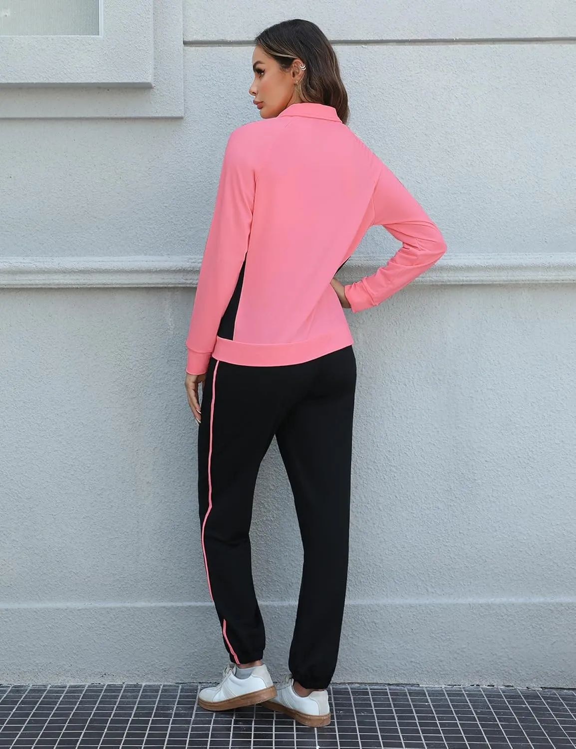Marvmys Color Block Tracksuit for Women 2 Piece Outfits Fall Sweatsuits Zip Up Jogging Suit Long Sleeve Jogger Lounge Sets