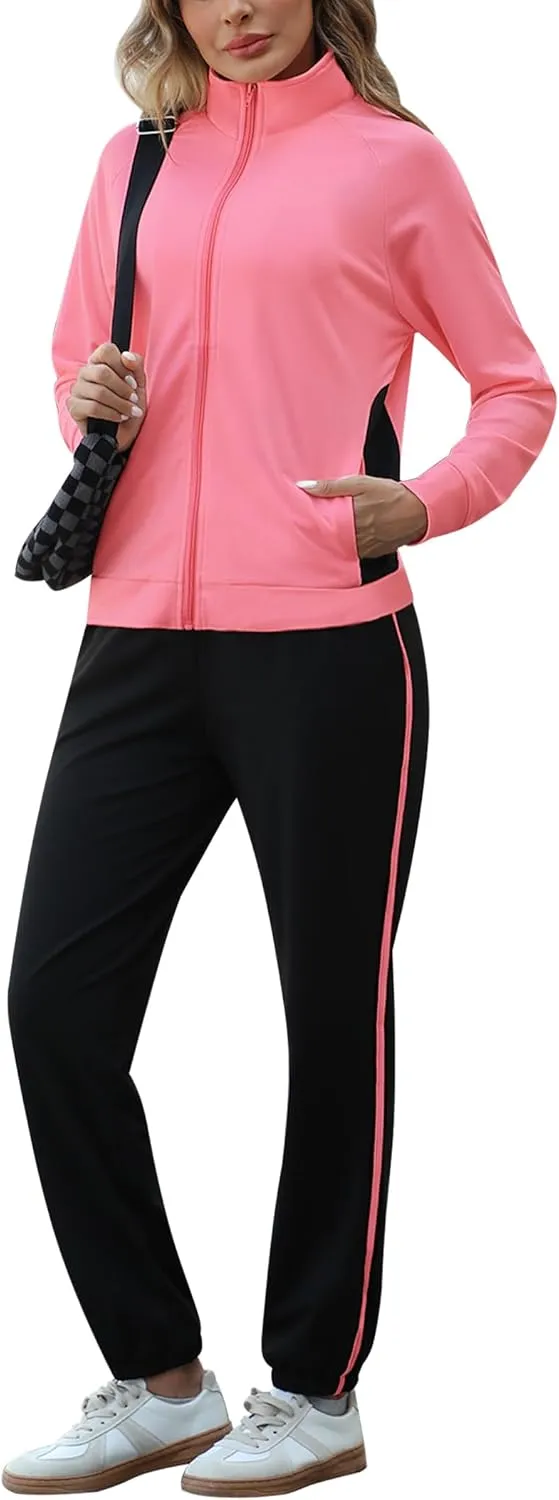 Marvmys Color Block Tracksuit for Women 2 Piece Outfits Fall Sweatsuits Zip Up Jogging Suit Long Sleeve Jogger Lounge Sets