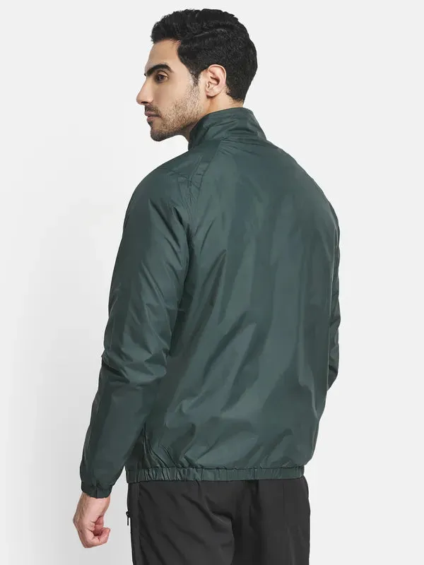 Men Green Sporty Jacket With Embroidered