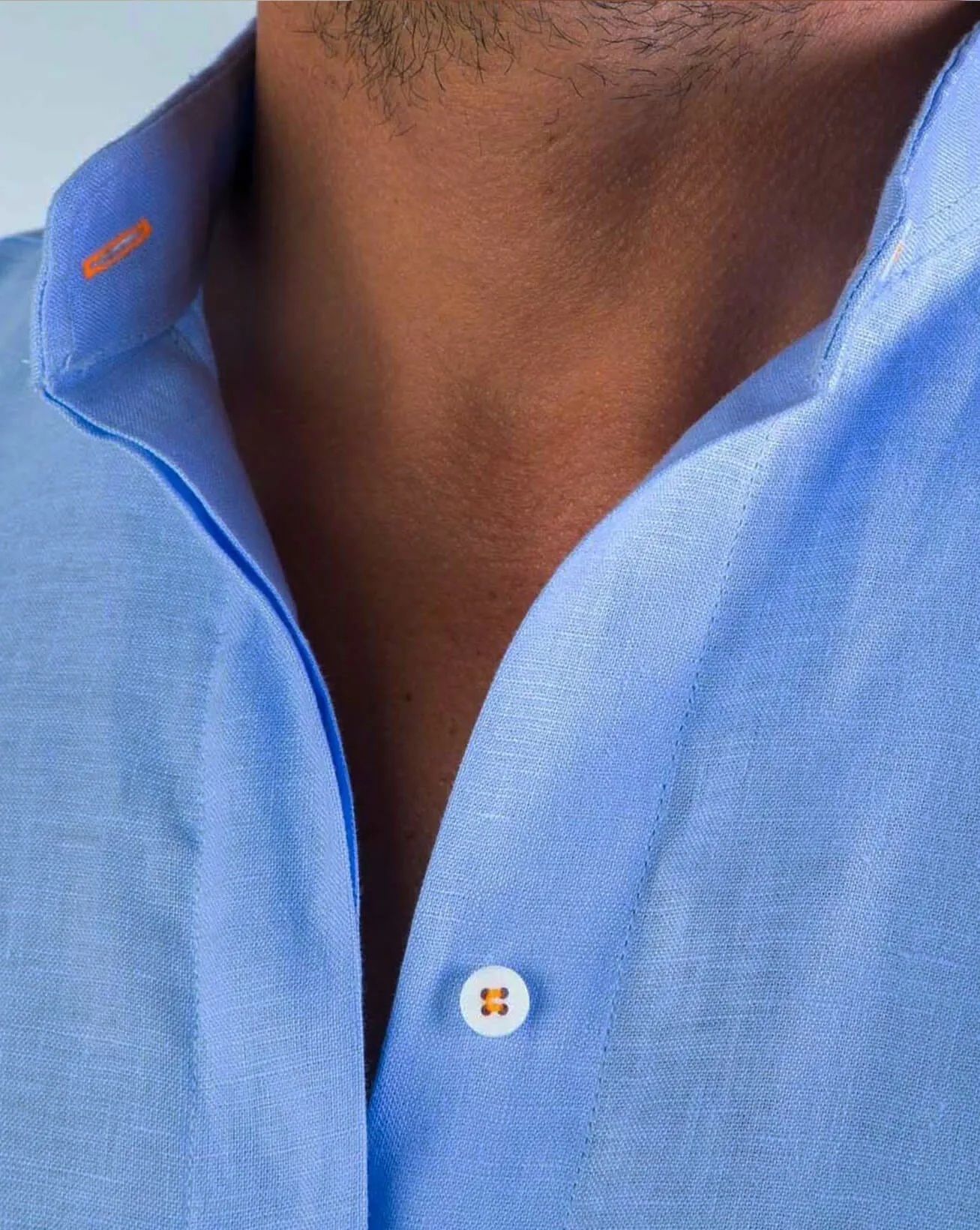 MENORCA Linen Shirt - Blue Sky/Neon Orange