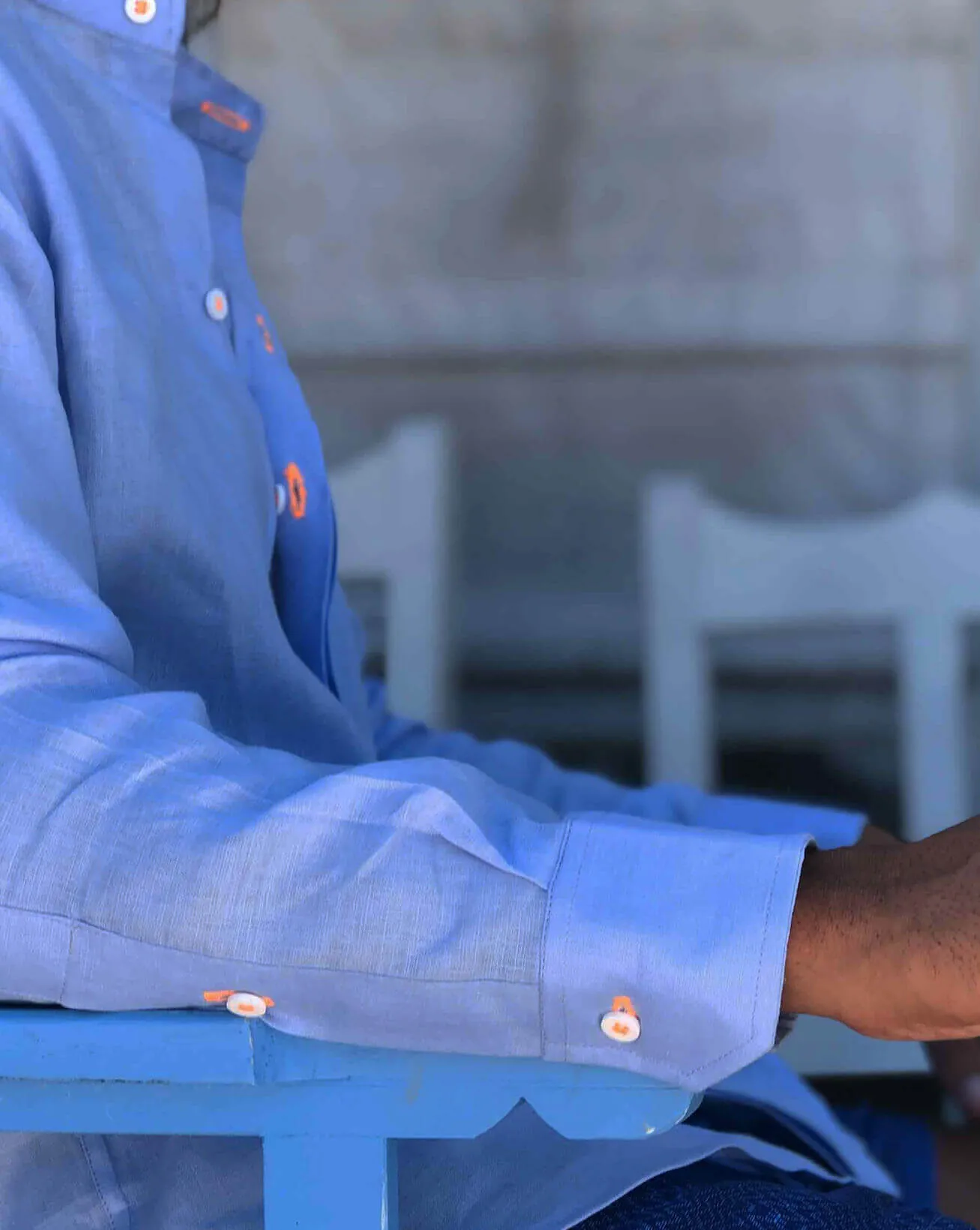MENORCA Linen Shirt - Blue Sky/Neon Orange