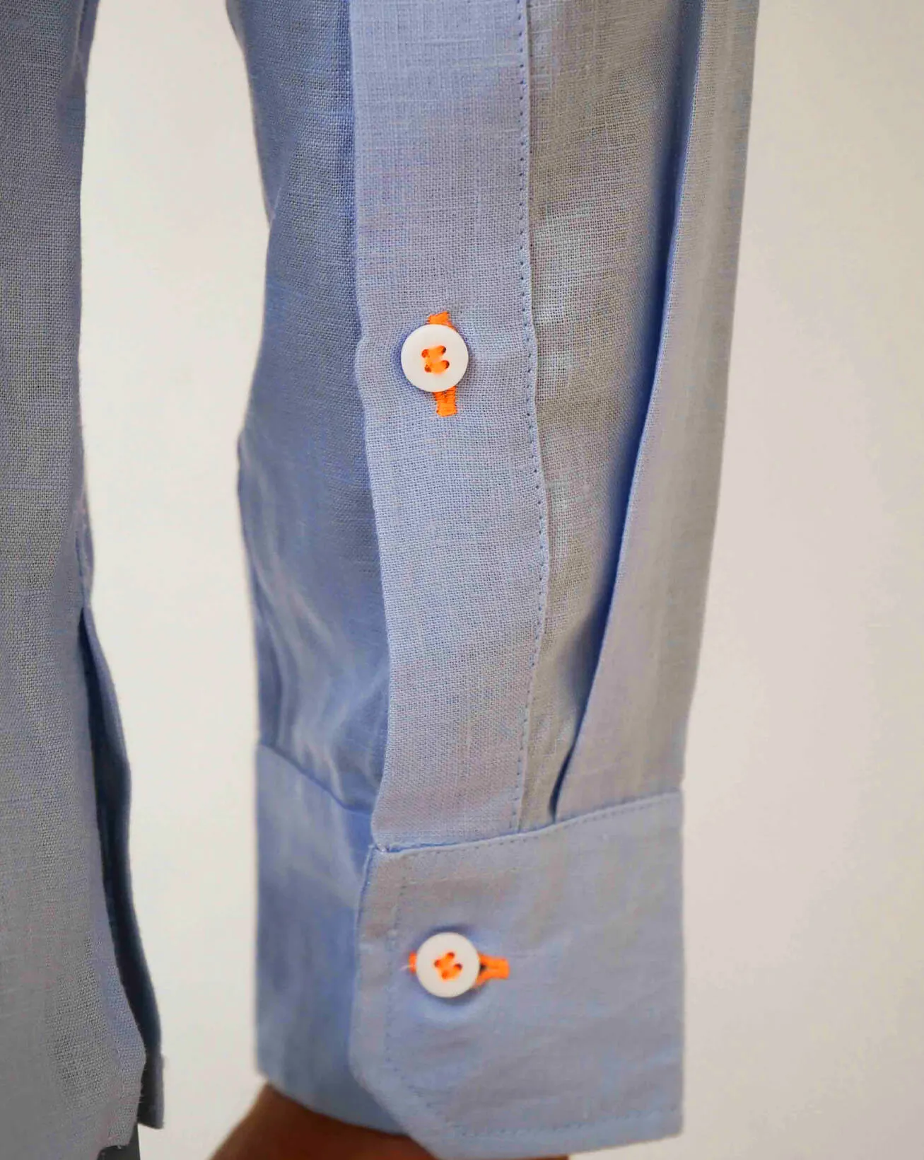 MENORCA Linen Shirt - Blue Sky/Neon Orange