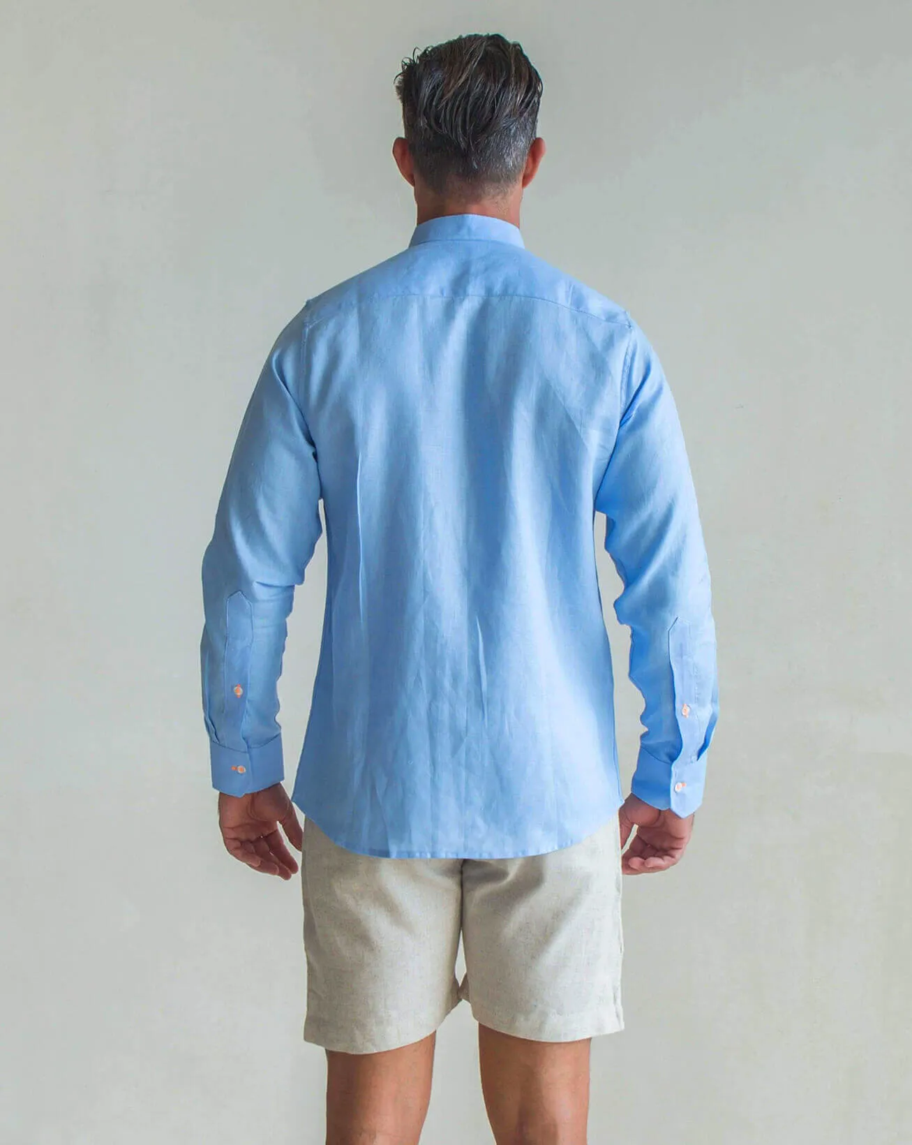 MENORCA Linen Shirt - Blue Sky/Neon Orange