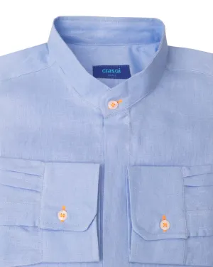 MENORCA Linen Shirt - Blue Sky/Neon Orange