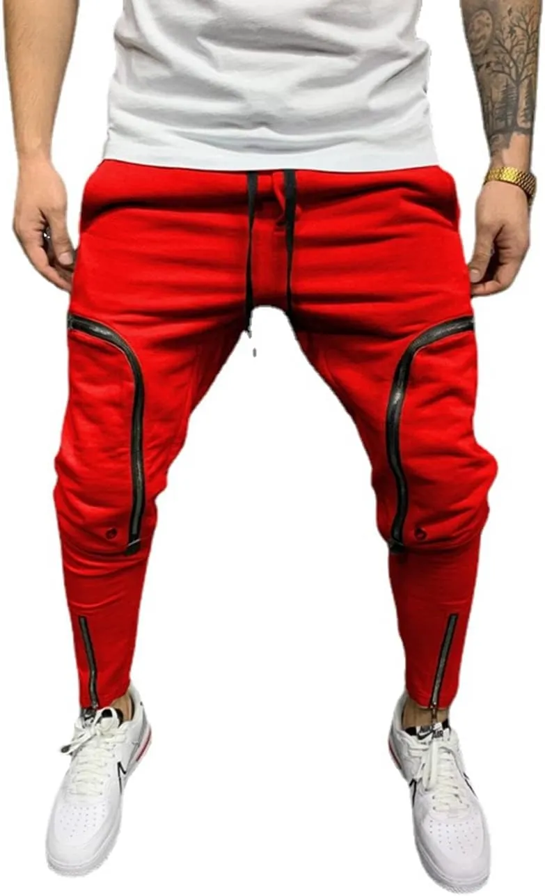 Men's Casual Hip Hop Harem Pants, Outdoor Street Jogger Sports Trousers with Zipper Pockets