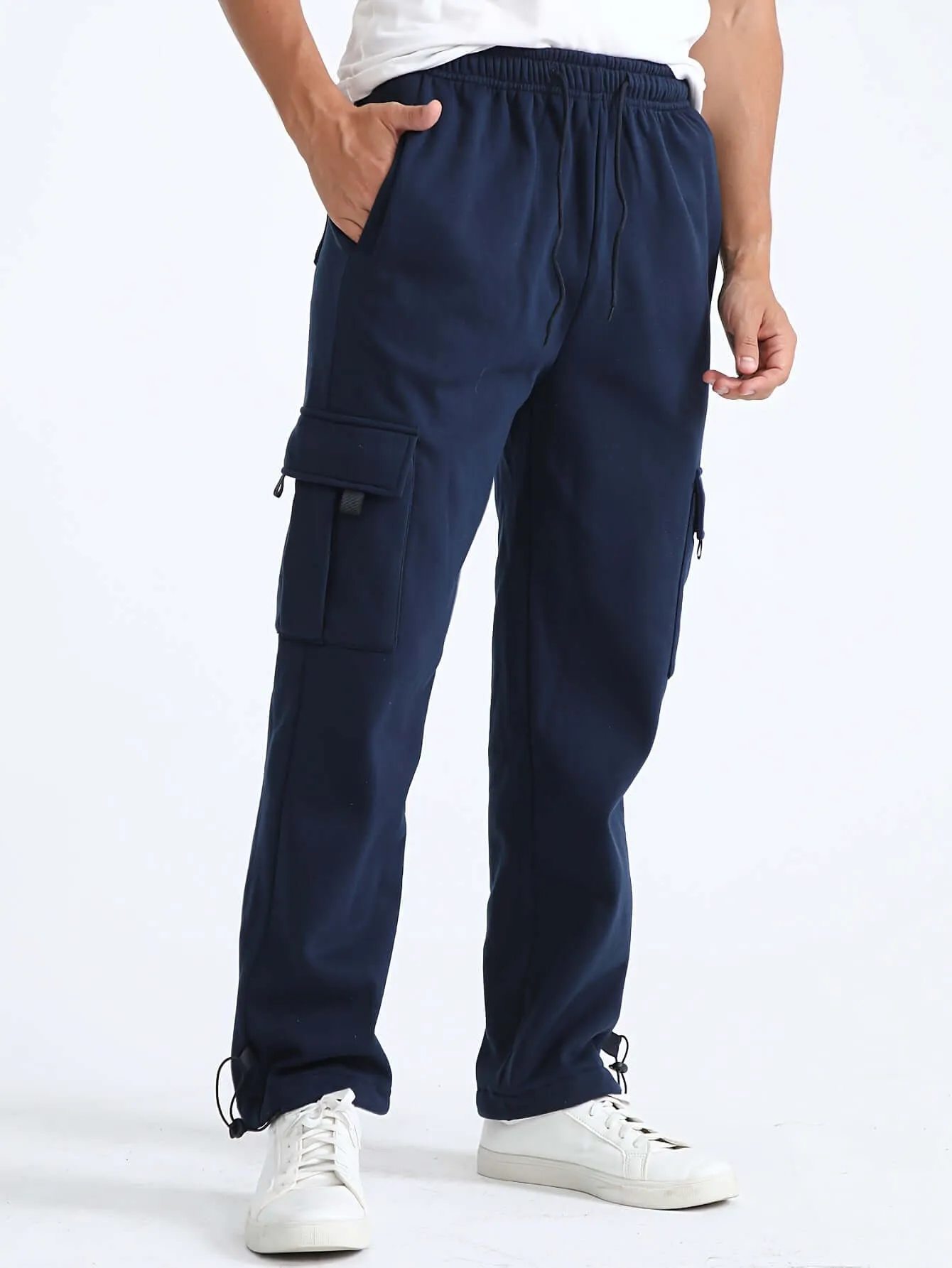Men's Fleece Cargo Pants with Multiple Pockets
