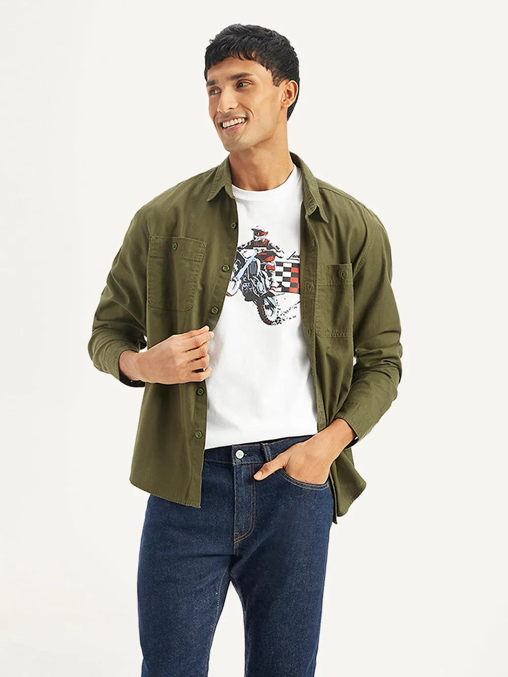 Men's Solid Regular Fit Denim Shirt