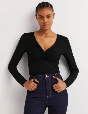 Ponte Twist Front Jersey Top-Black