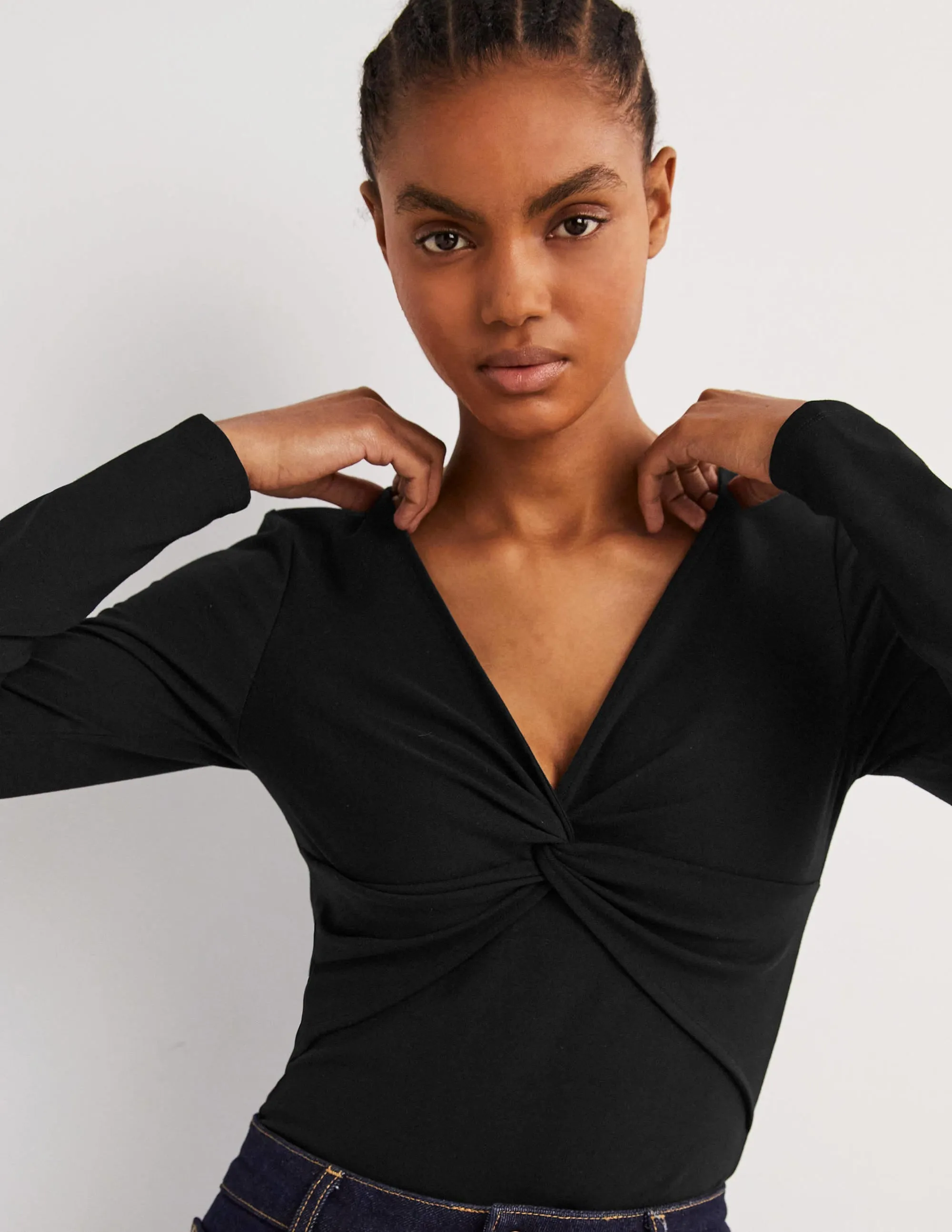 Ponte Twist Front Jersey Top-Black