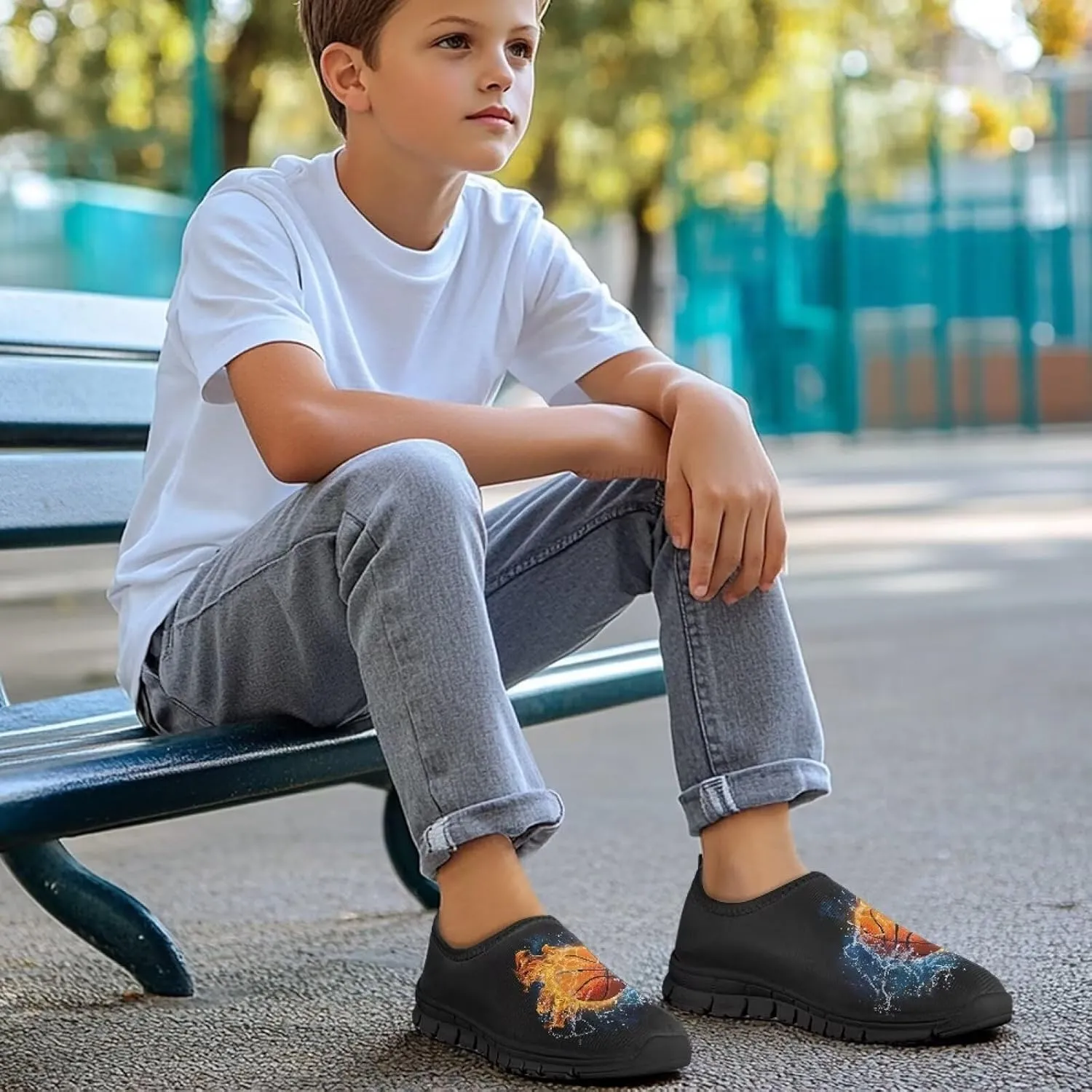 Slip On Sneakers Boys Sport Themed Kids Athletic Tennis Shoes