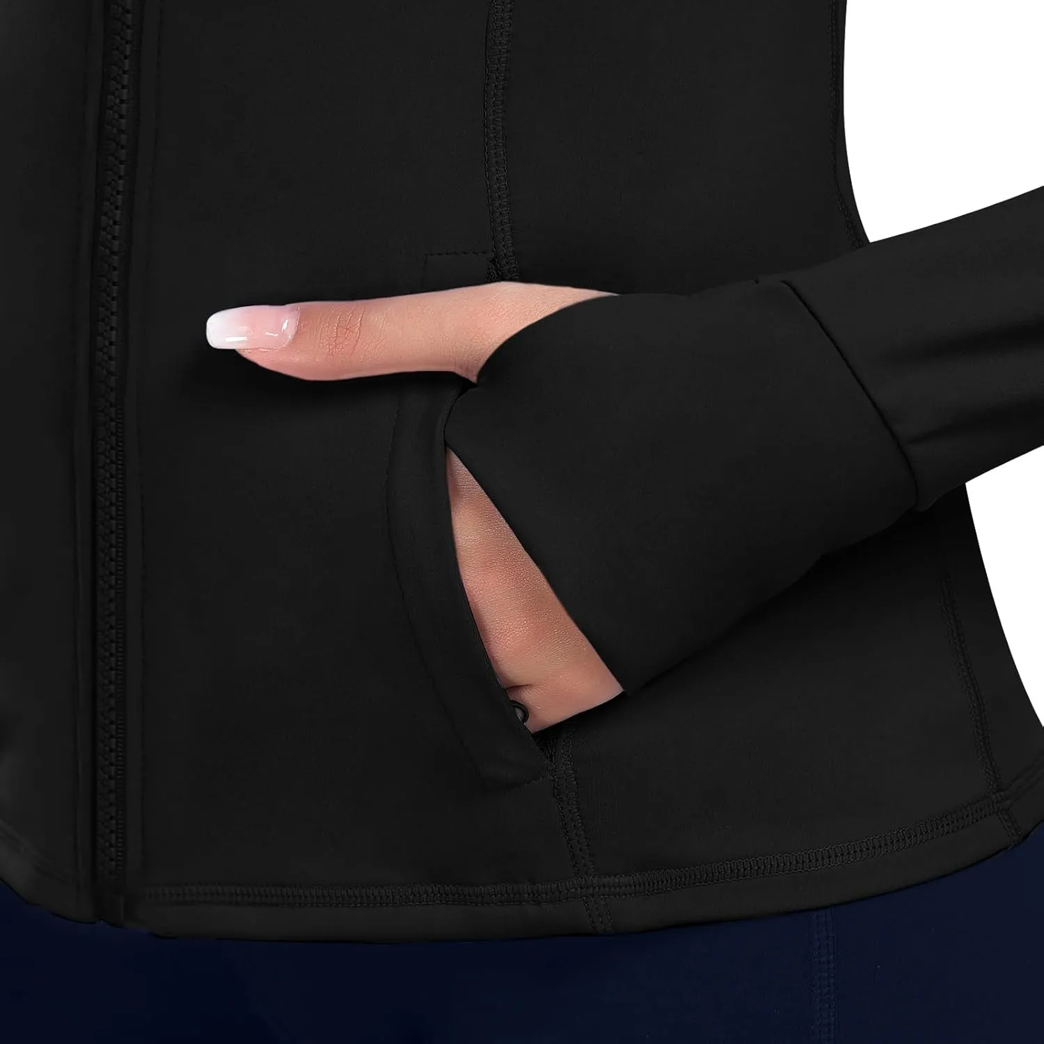 Women's Hooded Athletic Full Zip Workout Jacket With Pockets Running Slim Fit Yoga Sportwear With Thumb Holes